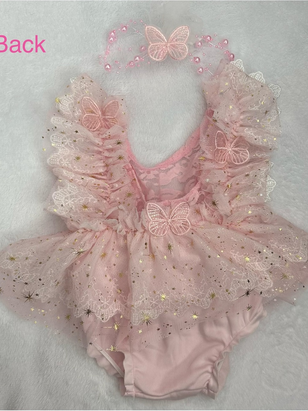 Pink Newborn Butterfly Tulle Romper with Headband